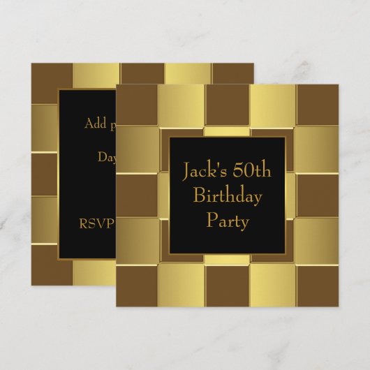 Gold Black Mans 50ste verjaardag uitnodigingen (Voorkant / Achterkant)
