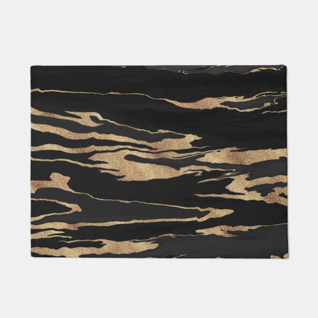 Gold Black Marble Abstract schilderen Deurmat (Voorkant)