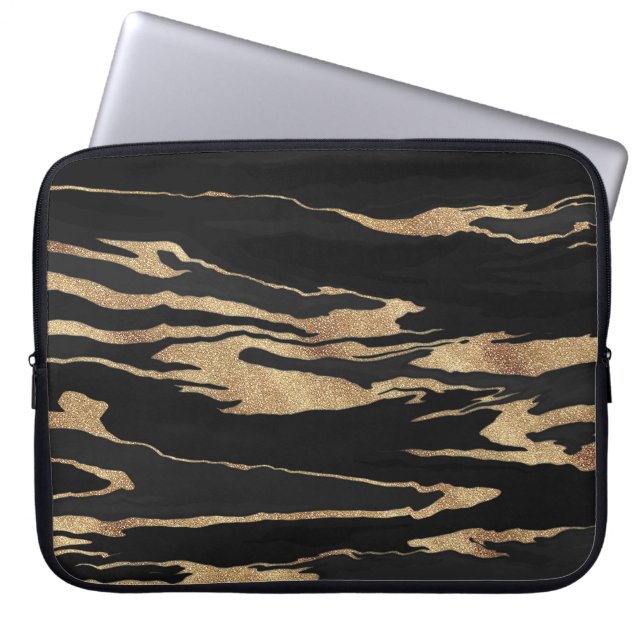 Gold Black Marble Abstract schilderen Laptop Sleeve (Voorkant)