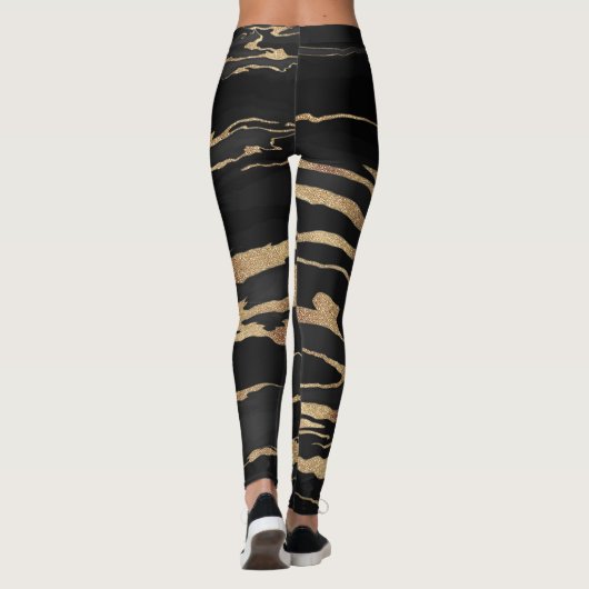 Gold Black Marble Abstract schilderen Leggings (Achterkant)