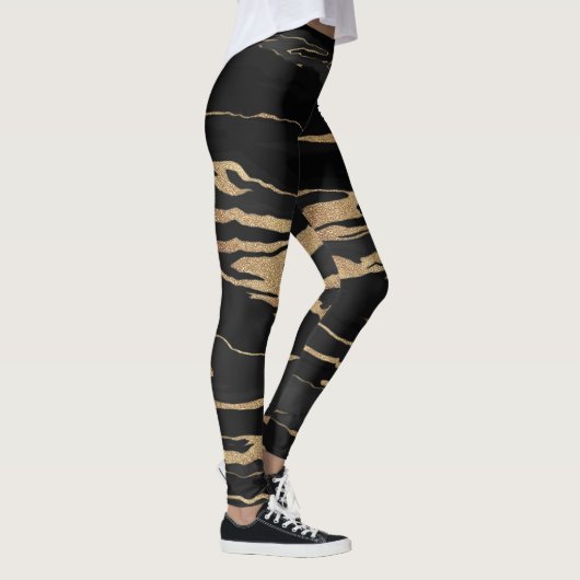 Gold Black Marble Abstract schilderen Leggings (Rechts)