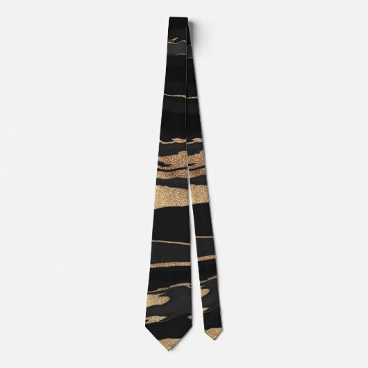 Gold Black Marble Abstract schilderen Stropdas (Voorkant)