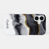 Gold Black Marble Personalize iPhone 16 Hoesje (Achterkant horizontaal)