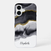 Gold Black Marble Personalize iPhone 16 Hoesje (Achterkant)