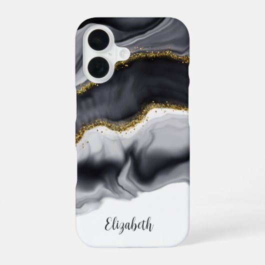 Gold Black Marble Personalize iPhone 16 Hoesje (Achterkant)