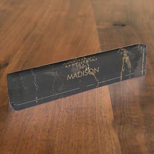 Gold Black Marmer Naambordje (Zijkant)