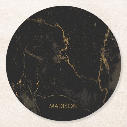Gold Black Marmer Ronde Kartonnen Onderzetter (Voorkant)