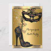 Gold Black Masquerade Ball Party Masker Jewel Kaart (Voorkant)