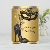 Gold Black Masquerade Ball Party Masker Jewel Kaart (Staand voorkant)