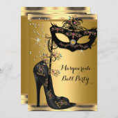 Gold Black Masquerade Ball Party Masker Jewel Kaart (Voorkant / Achterkant)