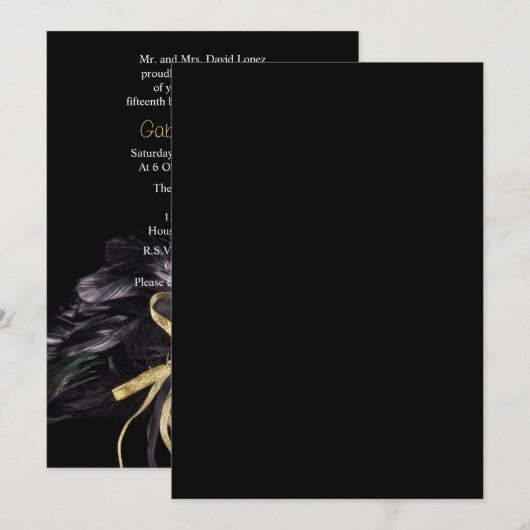 Gold Black Masquerade Ball Quinceanera Uitnodiging (Voorkant / Achterkant)