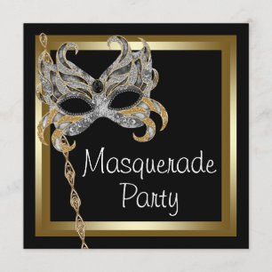 Gold Black Masquerade Party-uitnodigingen Kaart