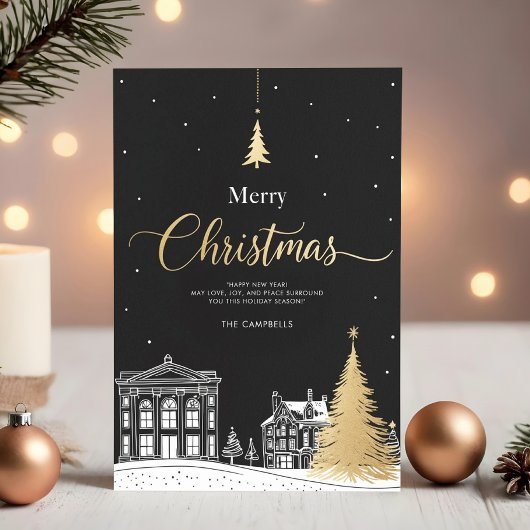 Gold & Black Merry Christmas Calligraphic Feestdagenkaart