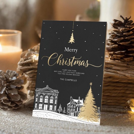 Gold & Black Merry Christmas Calligraphic Folded Feestdagen Kaart
