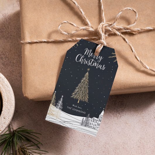Gold & Black Merry Christmas Holiday Cadeaulabel