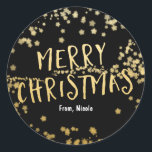 Gold & Black MERRY CHRISTMAS Stars Holiday Sticker<br><div class="desc">Gold & Black MERRY CHRISTMAS Stars Holiday Sticker.</div>