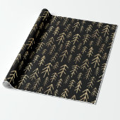 Gold Black Merry Tree Pattern Wrapping Paper Cadeaupapier (Uitgerold)