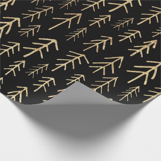 Gold Black Merry Tree Pattern Wrapping Paper Cadeaupapier (Hoek)