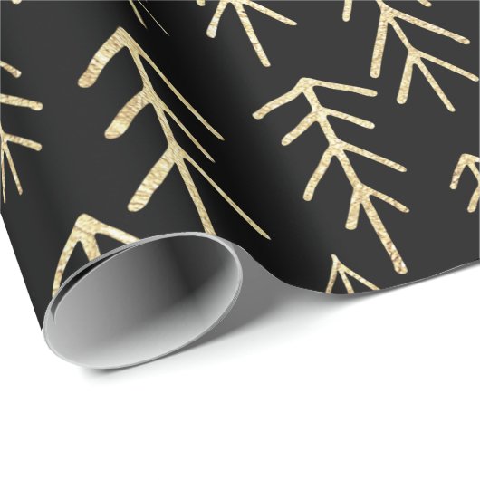 Gold Black Merry Tree Pattern Wrapping Paper Cadeaupapier (Rol Hoek)