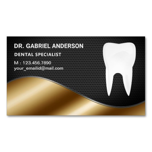 Gold Black Mesh Tooth Dental Clinic Dentist Magnetisch Visitekaartje (Voorkant)