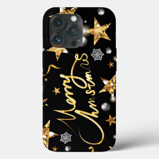 Gold Black Metallic Luxury Mode Merry Xmas Case-Mate iPhone Case (Achterkant)