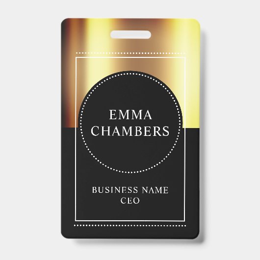 Gold Black Metallic Name Business Title Badge (Voorzijde)