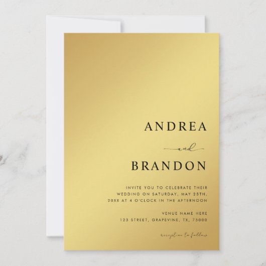 Gold & Black Metallic QR Code All in One Weddensch Kaart (Voorkant)