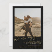 Gold Black minimalist 2 photos engagement party Kaart (Voorkant)