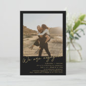 Gold Black minimalist 2 photos engagement party Kaart (Staand voorkant)