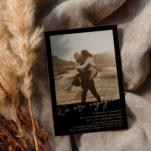 Gold Black minimalist 2 photos engagement party Kaart