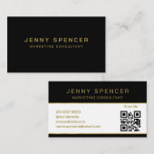 Gold Black Minimalist QR Code Professional Visitekaartje (Voorkant / Achterkant)