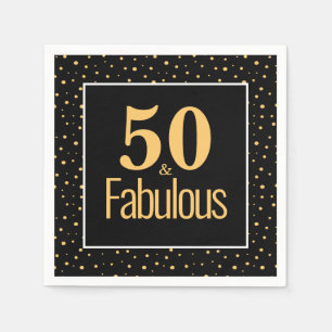 Gold Black Modern 50 & Fabulous Birthday Party Servet
