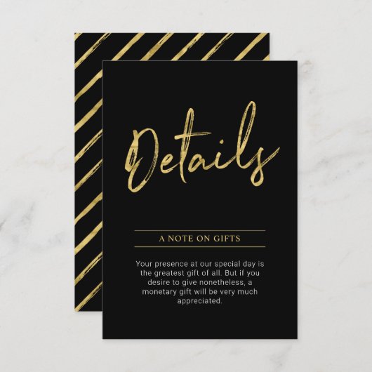 Gold & Black Modern Adult Birthday Party Insert Informatiekaartje (Voorkant / Achterkant)