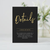 Gold & Black Modern Adult Birthday Party Insert Informatiekaartje (Staand voorkant)