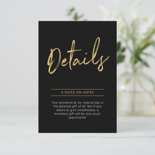 Gold & Black Modern Adult Birthday Party Insert Informatiekaartje (Staand voorkant)
