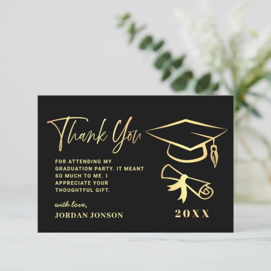 Gold Black Modern Afstuderen FOTO Bedankkaart (Staand voorkant)