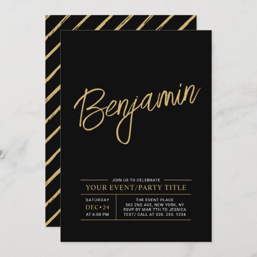 Gold & Black Modern All Occassion Party Event Kaart (Voorkant / Achterkant)