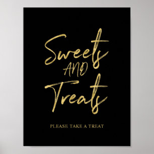 Gold Black Modern Brush Lettering Dessert Bar Sign Poster