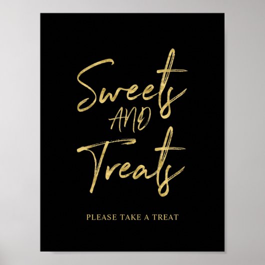 Gold Black Modern Brush Lettering Dessert Bar Sign Poster (Voorkant)