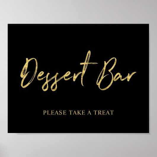 Gold Black Modern Brush Lettering Dessert Bar Sign Poster (Voorkant)