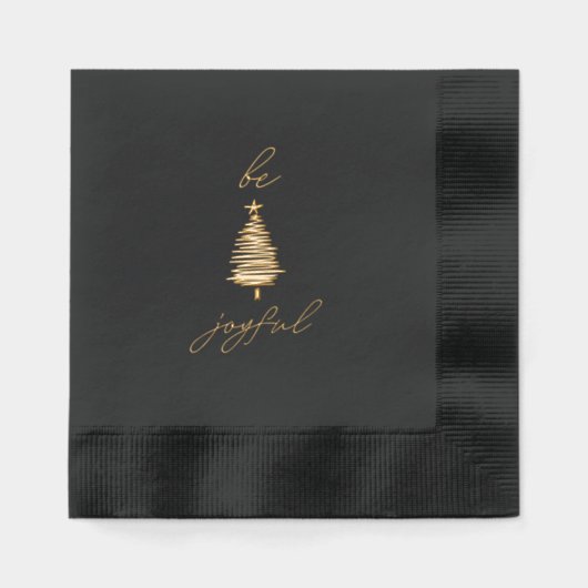 Gold & Black Modern Christmas Foil Stamped Napkins Folie Servetten (Voorkant)