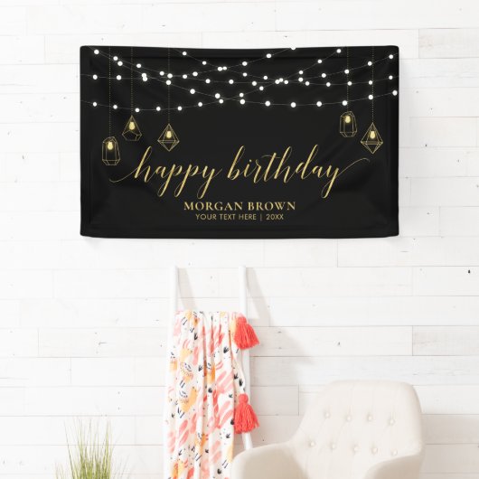 Gold & Black Modern Happy Birthday-banner Spandoek (Insitu)