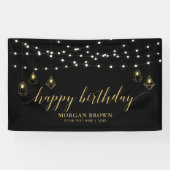 Gold & Black Modern Happy Birthday-banner Spandoek (Horizontaal)