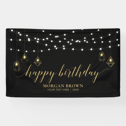 Gold & Black Modern Happy Birthday-banner Spandoek (Horizontaal)