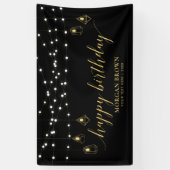 Gold & Black Modern Happy Birthday-banner Spandoek (Verticaal)