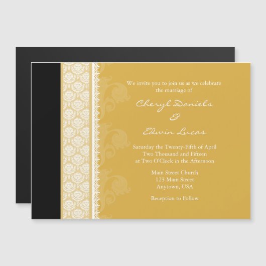 Gold Black Modern Magnetic Wedding Invitation Magnetische Uitnodiging (Voorkant / Achterkant)