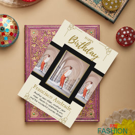 Gold & Black Modern Minimal Birthday Kaart