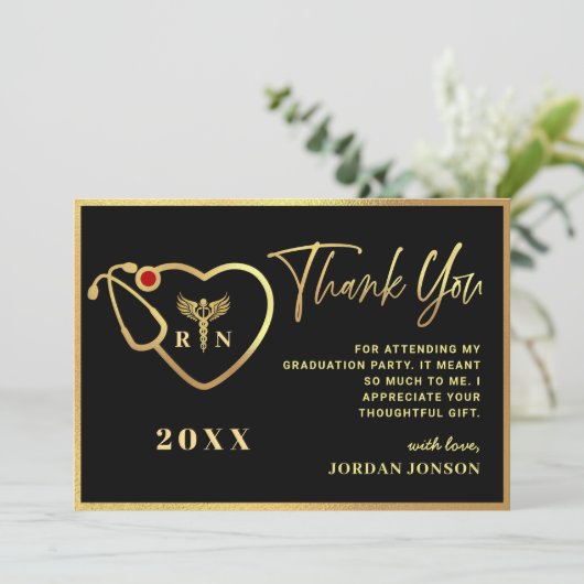 Gold Black Modern Nursing School Afstuderen Bedankkaart (Staand voorkant)
