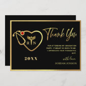 Gold Black Modern Nursing School Afstuderen Bedankkaart (Voorkant / Achterkant)