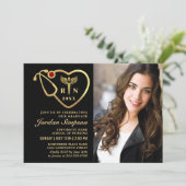 Gold Black Modern Nursing School Graduparty Kaart (Staand voorkant)